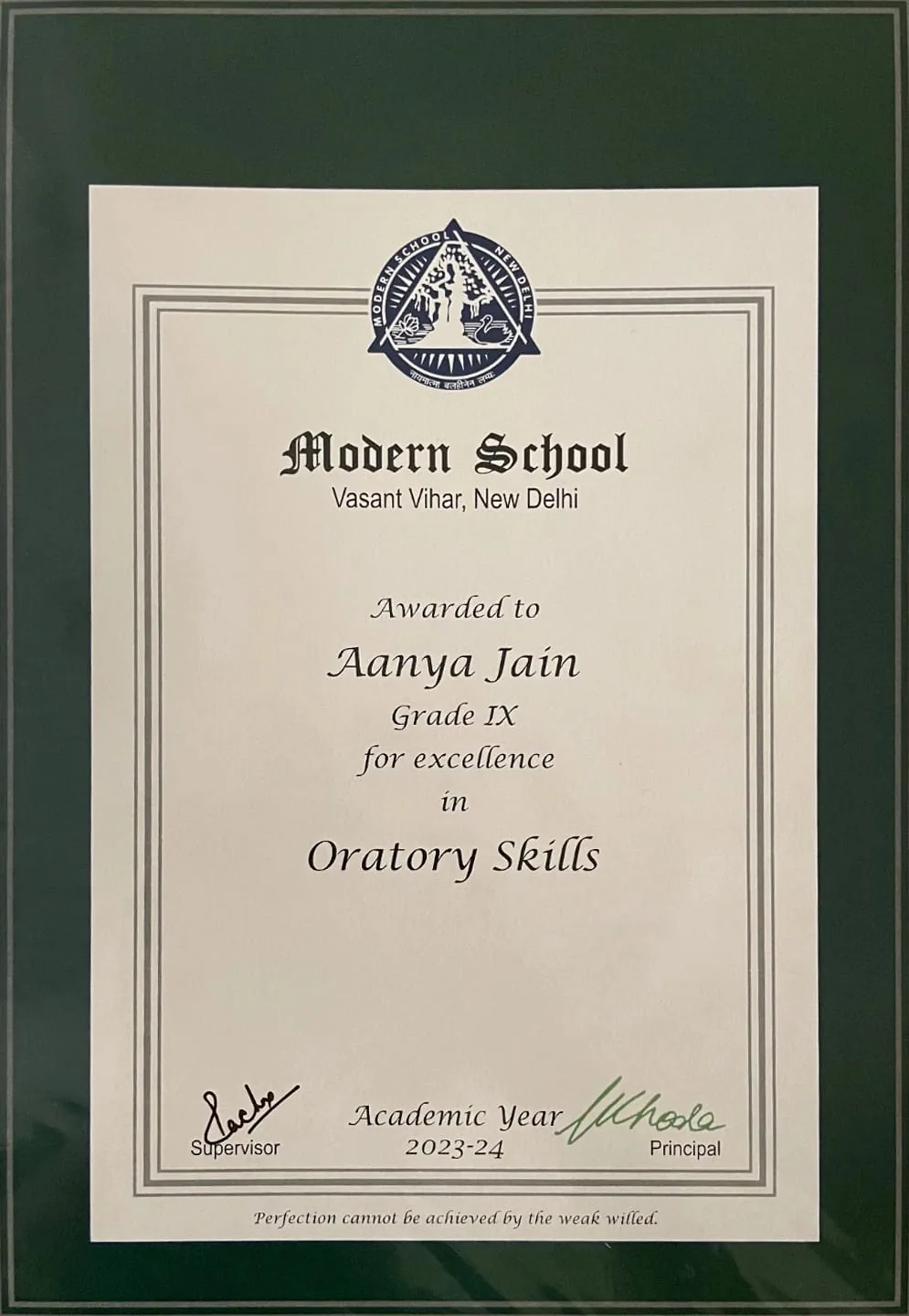Oratory excellence certificate